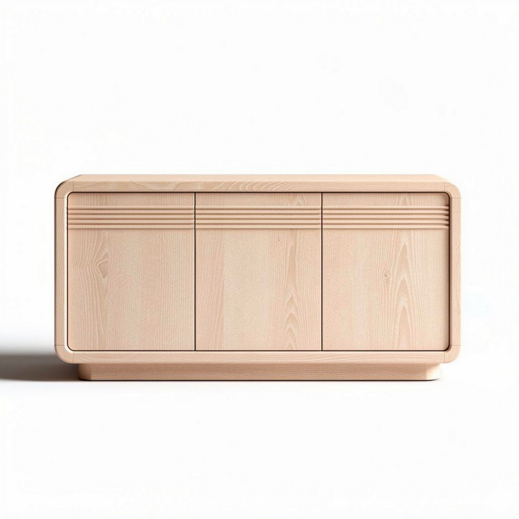 Buffet em madeira clara com 3 portas medindo 80 x 40 x 35cm