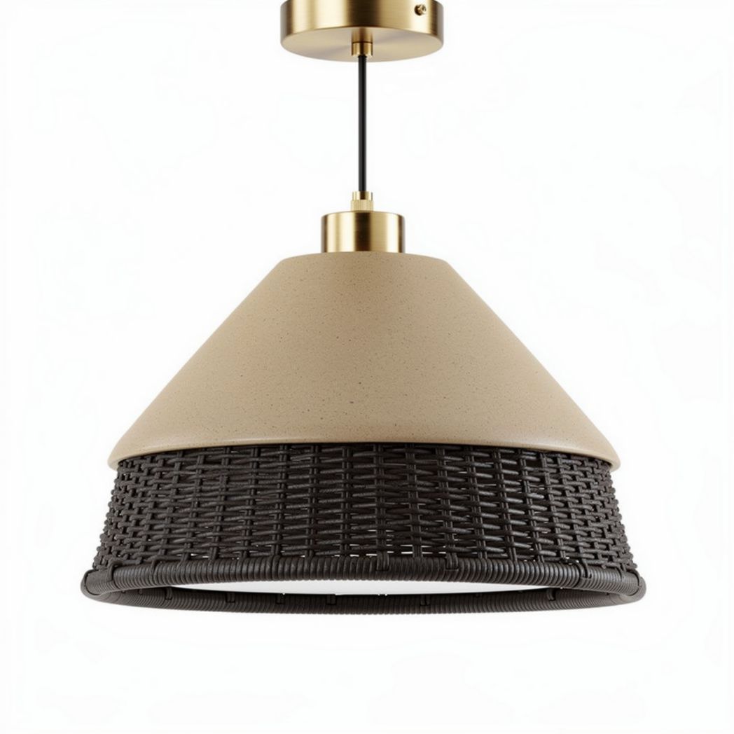 Lustre em cerâmica e vime com design moderno e dimensões de 30 x 30 x 20cm