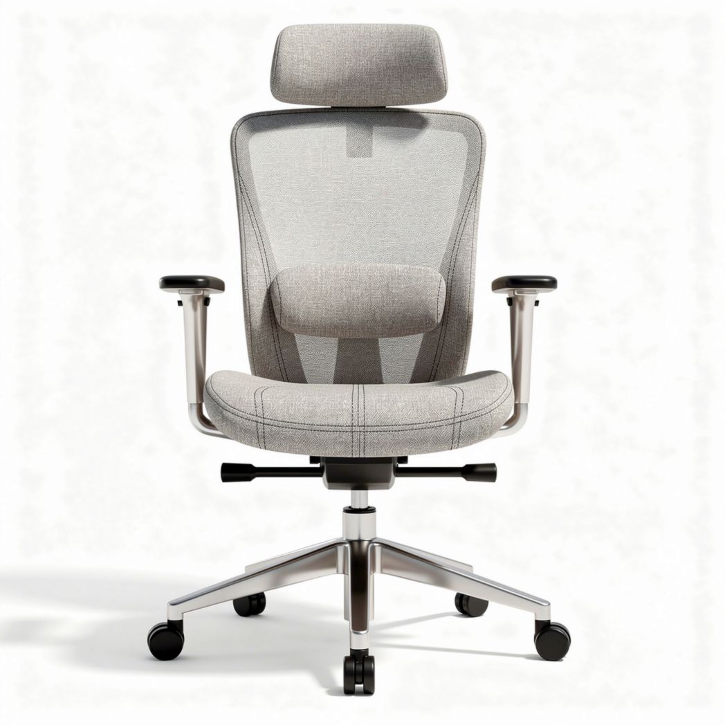 Cadeira de escritório ergonômica com encosto alto e apoio de cabeça 60 x 60 x 100cm em tecido cinza