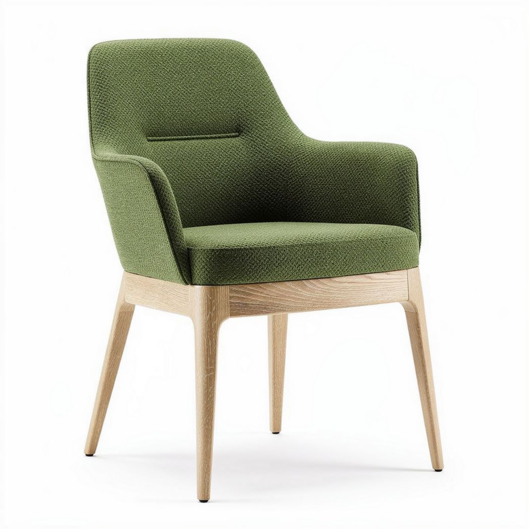 Cadeira de jantar em tecido verde e base de madeira 60 x 55 x 80cm