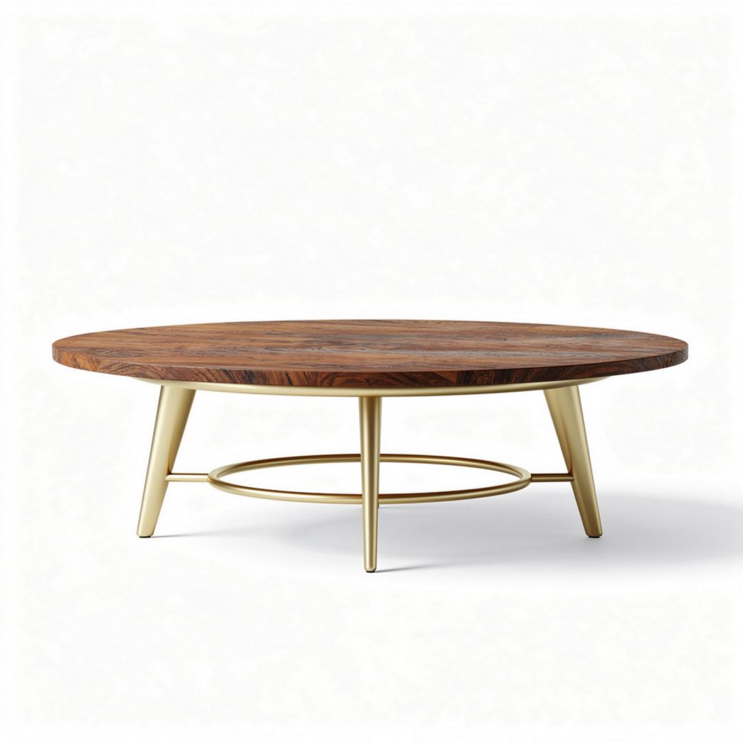 Mesa de centro redonda em madeira com pernas douradas 80 x 80 x 30cm
